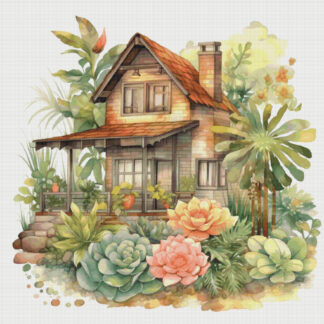 Cottage Garden Cross Stitch Pattern: House in Flowers (PDF)