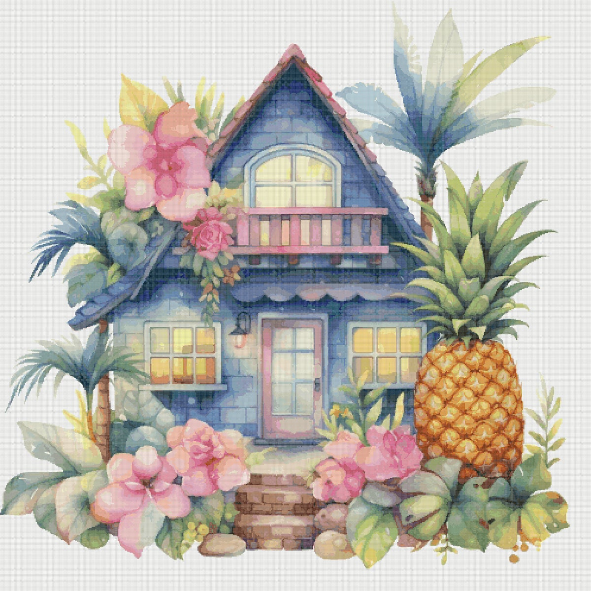 Cottage in Flowers Cross Stitch Pattern: House Village Design (PDF)