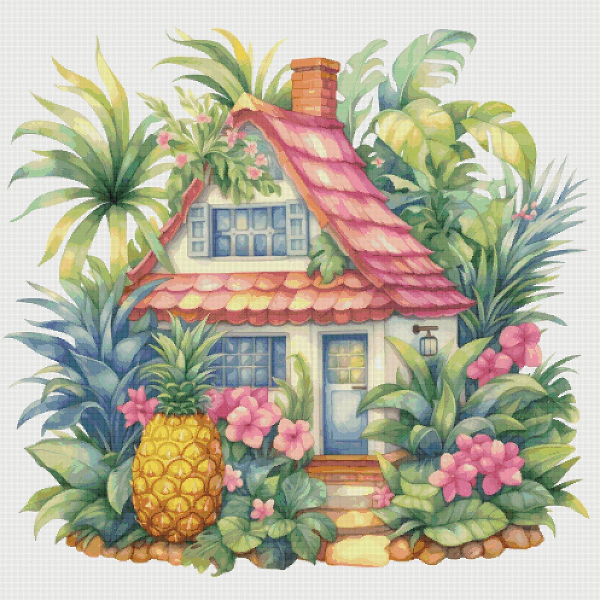 Cottage in Flowers Cross Stitch Pattern: House Village Design (PDF)