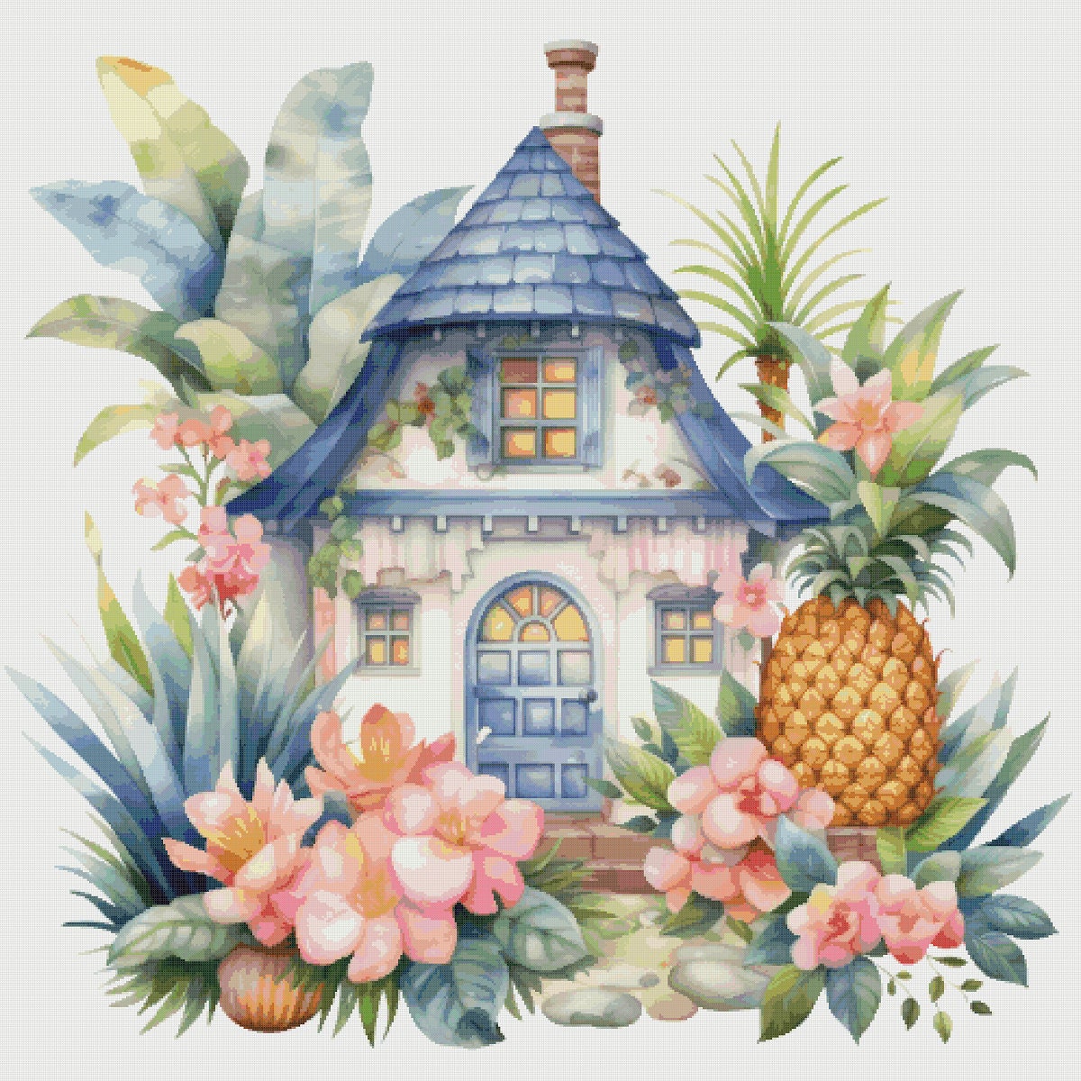 Cottage in Flowers Cross Stitch Pattern: House Village (PDF)