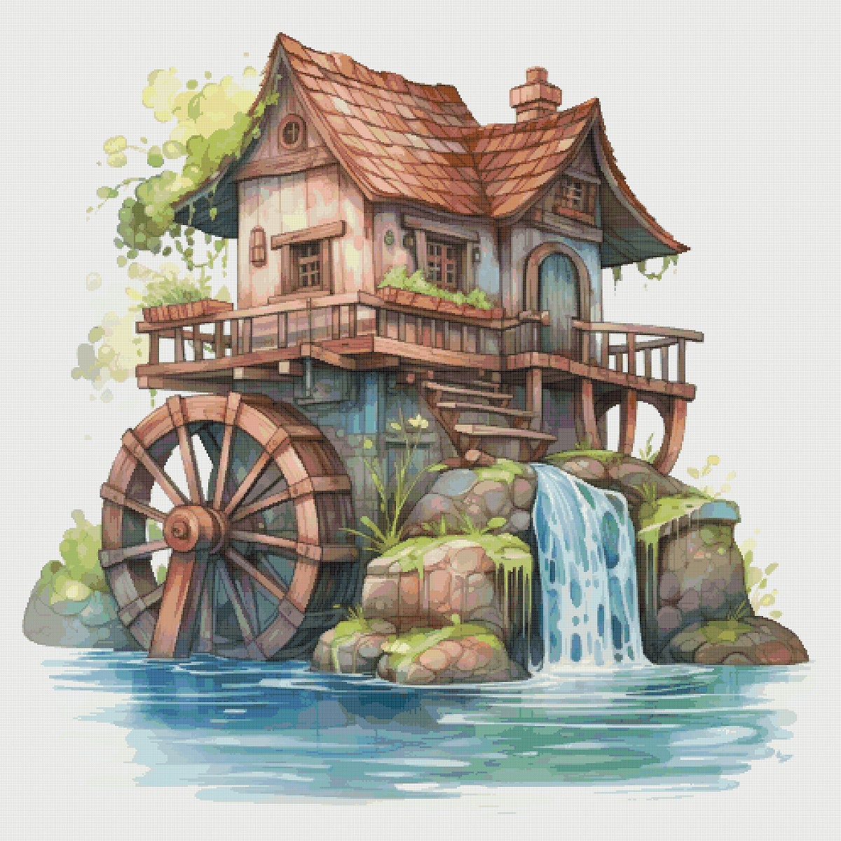 House by the River Cross Stitch Pattern: Wooden Mill (PDF)
