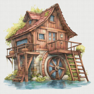 Wooden House by the River Cross Stitch Pattern: Magical Mill (PDF)