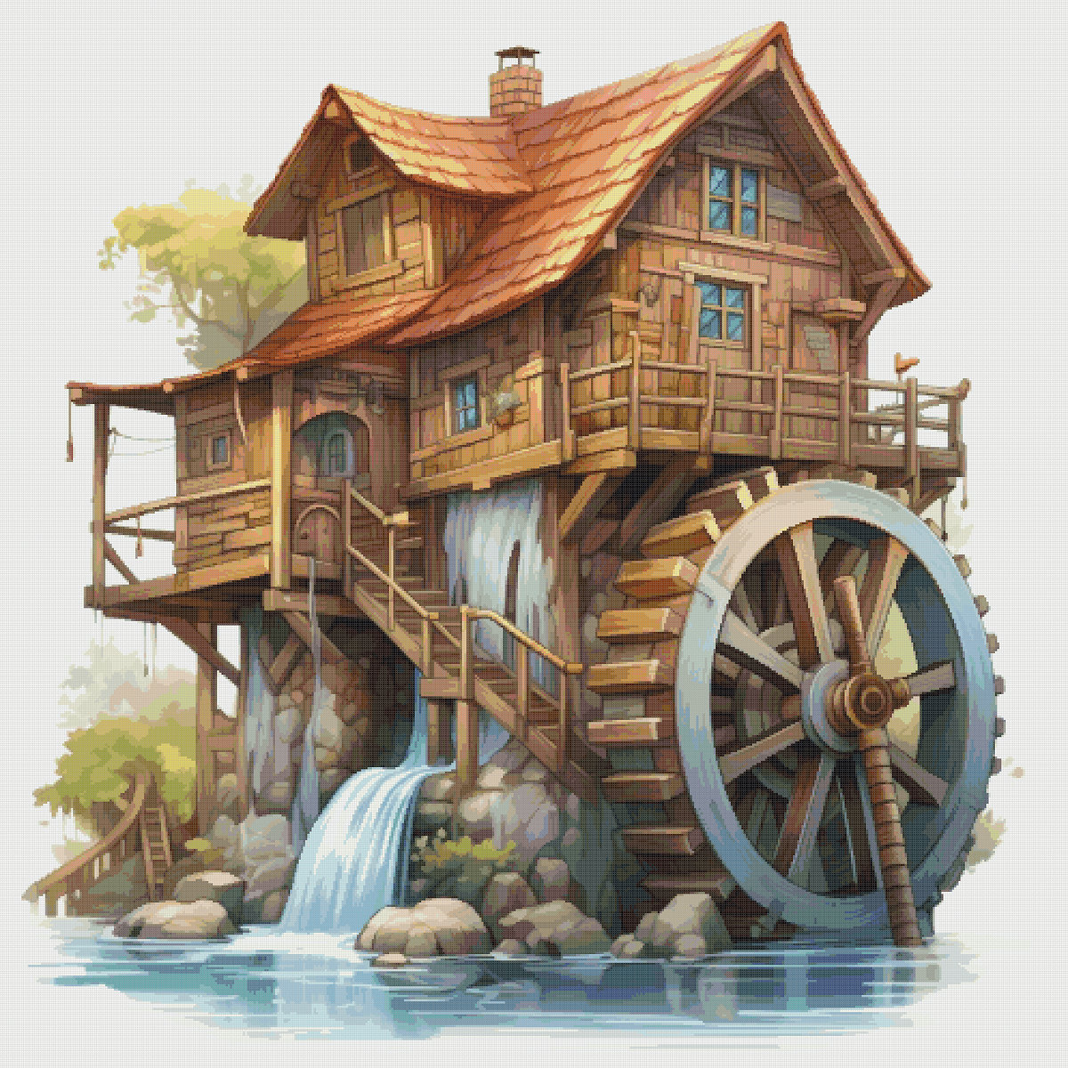 Wooden House Cross Stitch Pattern: River Mill Fantasy (PDF Pattern)