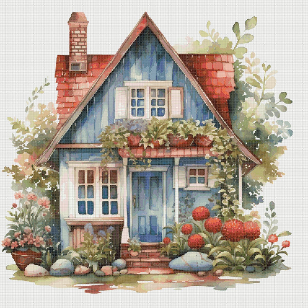 Cottage Cross Stitch Pattern: House in Flowers (PDF Pattern)