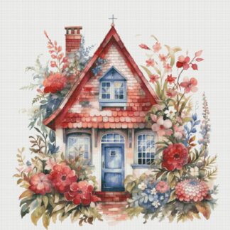 Cottage Cross Stitch Pattern: Floral House Village (PDF Pattern)