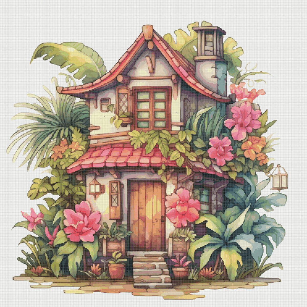 Cottage in Flowers Cross Stitch Pattern: Magical House Village (PDF)