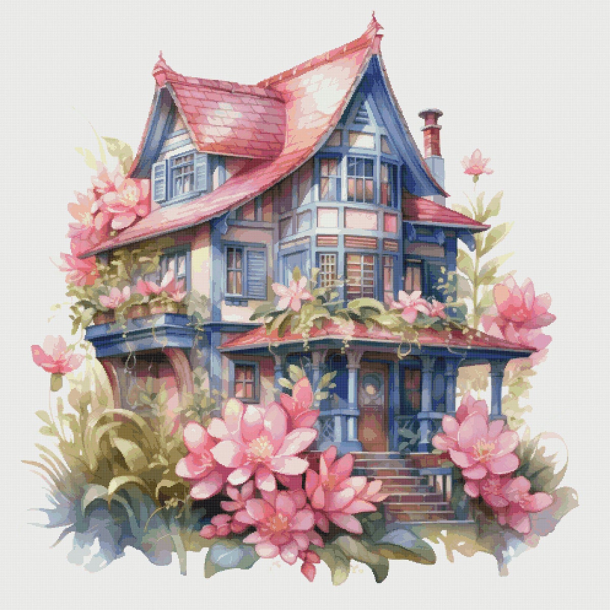 Cottage in Flowers Cross Stitch Pattern: Magical House Village (PDF)