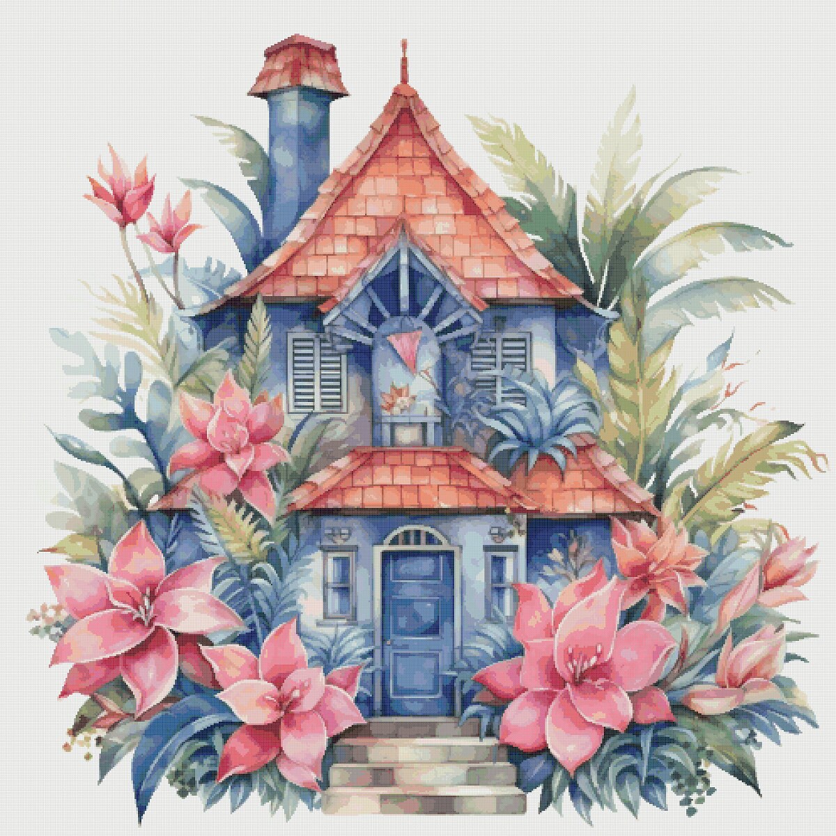 Floral Cottage Cross Stitch Pattern: Magical House Design (PDF)