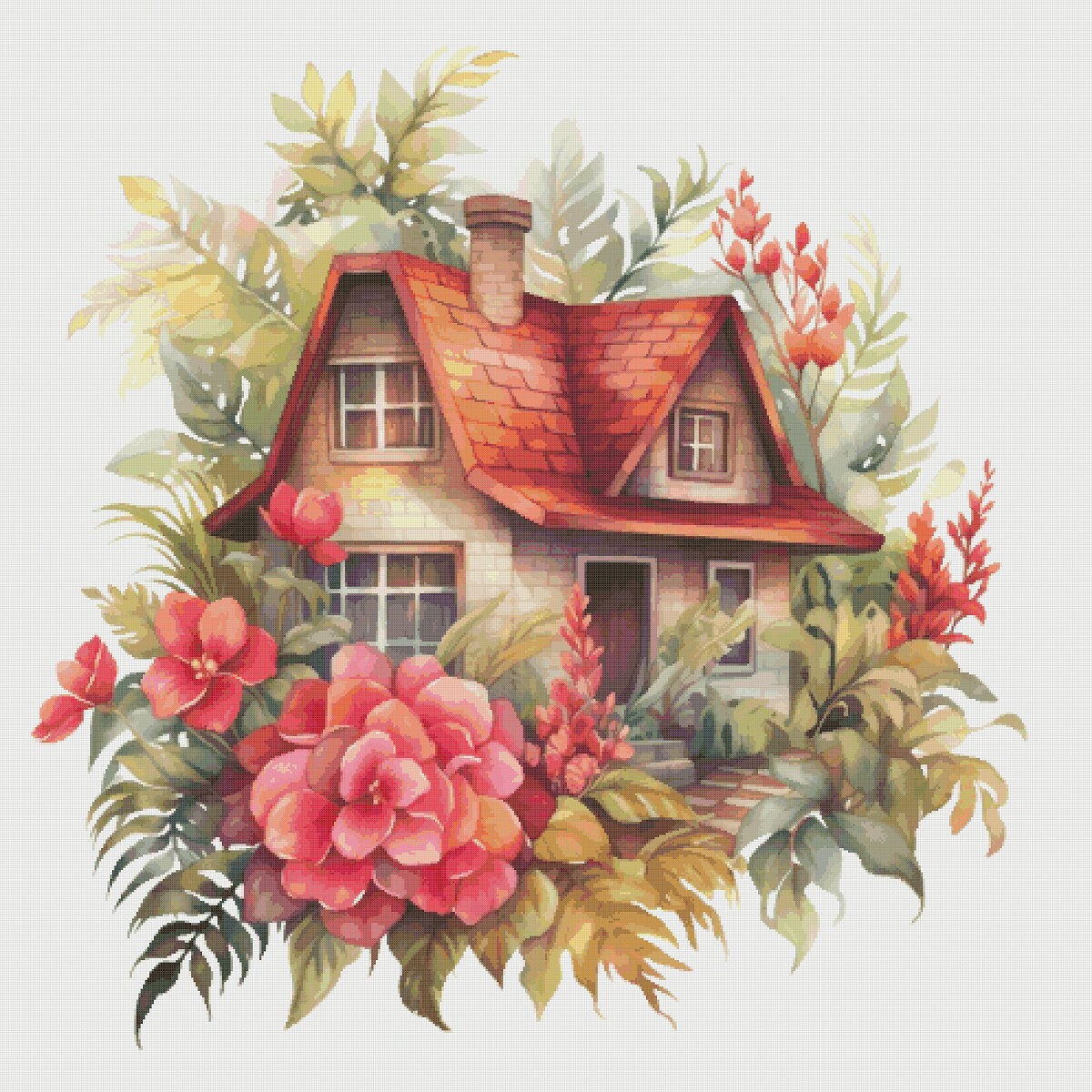 Cottage in Flowers Cross Stitch Pattern: Magical House Village (PDF)