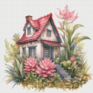 Cottage in Flowers Cross Stitch Pattern: Magical House Village (PDF)