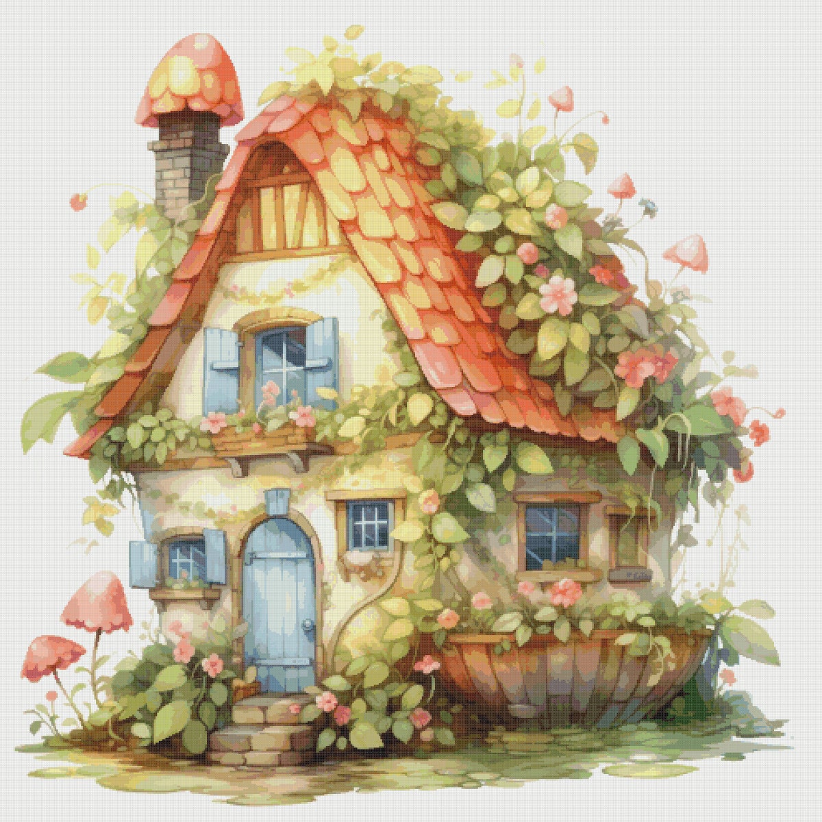 Cottage Garden Cross Stitch Pattern: Magical House in Flowers (PDF)