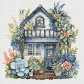 Cottage in Flowers Cross Stitch Pattern: House Village Design (PDF)