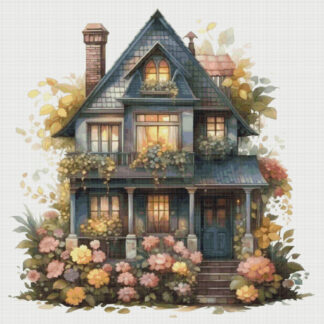 Cottage in Flowers Cross Stitch Pattern: Magical House Village (PDF)