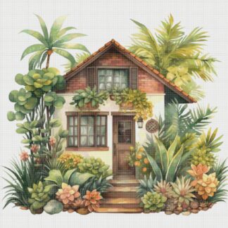Cottage in Garden Cross Stitch Pattern: House in Flowers (PDF)