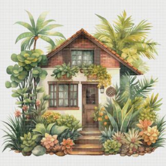 Cottage in Garden Cross Stitch Pattern: House in Flowers (PDF)