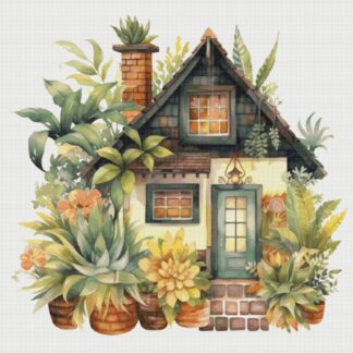 Cottage in Garden Cross Stitch Pattern: Floral House Village (PDF)