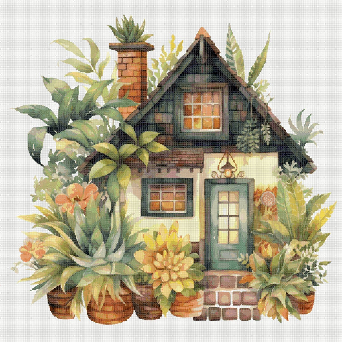 Cottage in Garden Cross Stitch Pattern: Floral House Village (PDF)