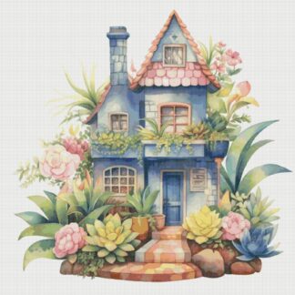Floral Cottage Cross Stitch Pattern: Magical House in Garden (PDF)
