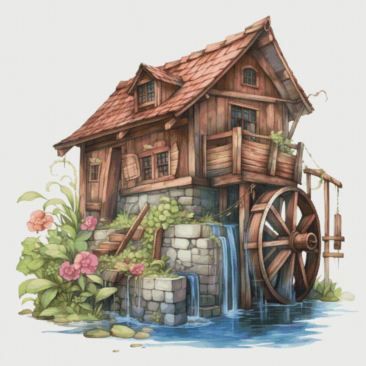 House by the River Cross Stitch Pattern: Wooden Mill (PDF)