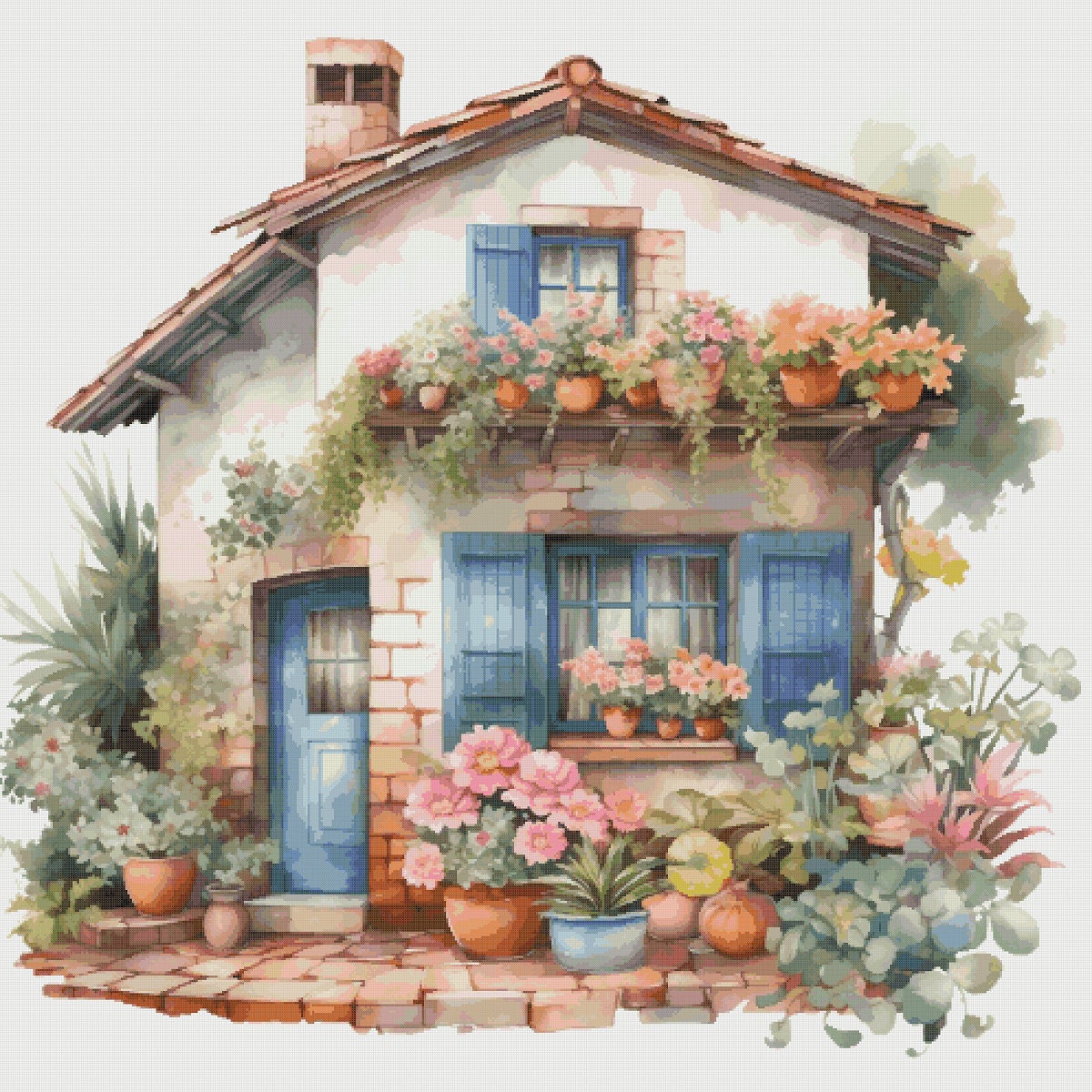 Cottage Cross Stitch Pattern: House in Flowers (PDF Pattern)