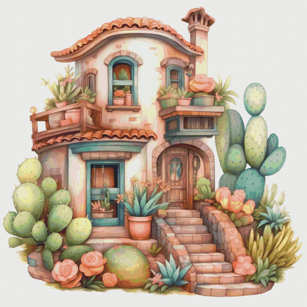 Cottage Cross Stitch Pattern: House in Flower Garden (PDF Pattern)