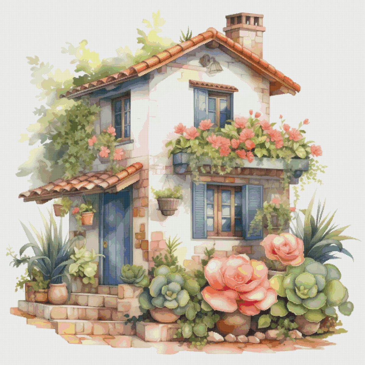 Cottage Cross Stitch Pattern: House in Flower Garden (PDF Pattern)
