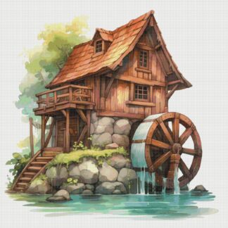 Wooden House by the River Cross Stitch Pattern: Magical Mill (PDF)