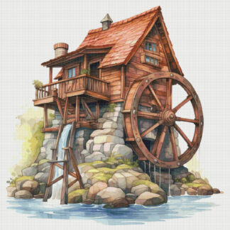 Riverside Mill House Cross Stitch Pattern: Fantasy Cottage (PDF)
