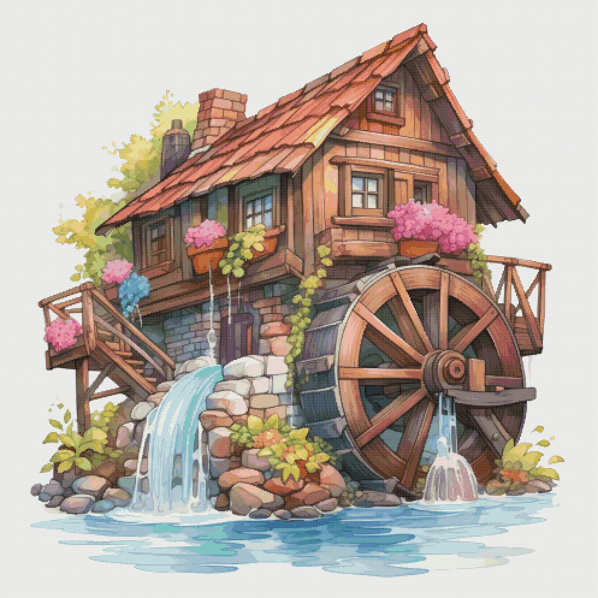 River House Cross Stitch Pattern: Wooden Mill Cottage (PDF Download)