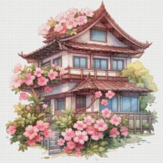 Sakura Cottage Cross Stitch Pattern: Fantasy House Village (PDF)