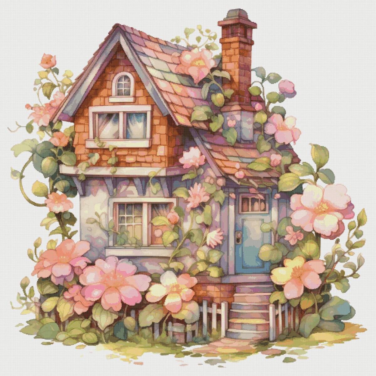 Cottage in Flowers Cross Stitch Pattern: Magical House Village (PDF)