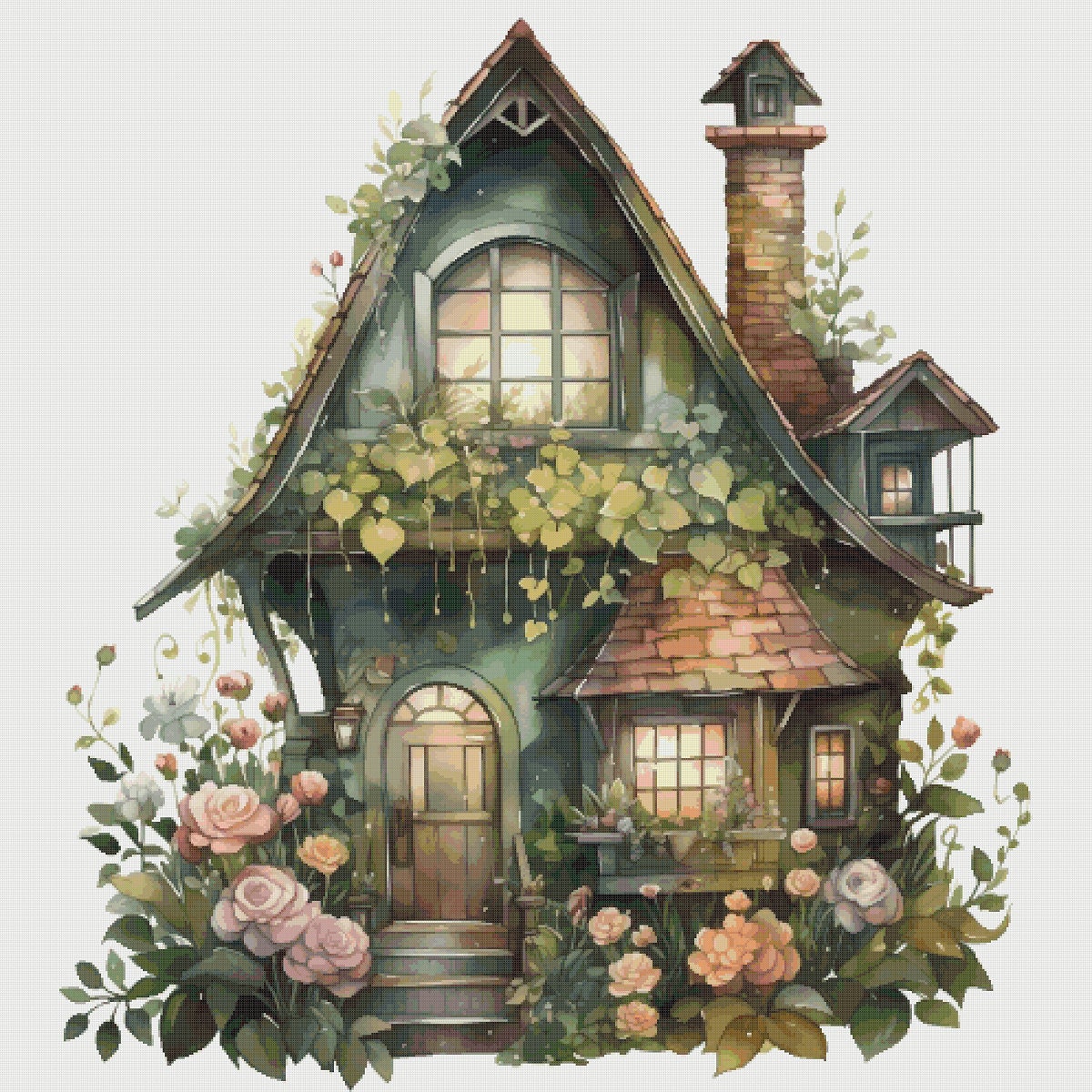 Cottage in Flowers Cross Stitch Pattern: Magical House Village (PDF)