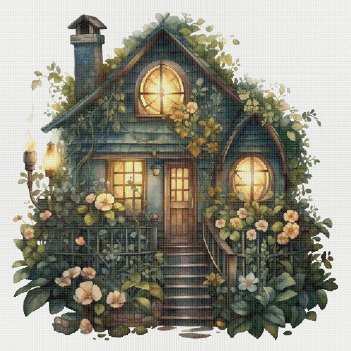 Cottage in Flowers Cross Stitch Pattern: Magical House (PDF)