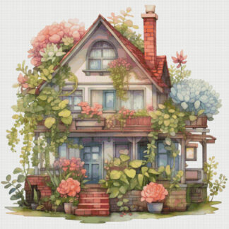 Cottage House Cross Stitch Pattern: Floral Garden Village (PDF)