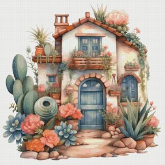 Cottage Cross Stitch Pattern: Floral House in Garden (PDF Pattern)