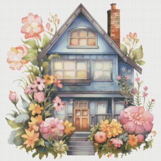Floral Cottage Cross Stitch Pattern: Magical House in Garden (PDF Pattern)