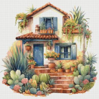 Cottage Garden House Cross Stitch Pattern: Floral Village Design (PDF)