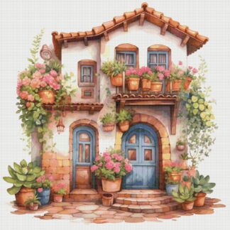 Cottage Cross Stitch Pattern: House in Flower Garden (PDF Pattern)