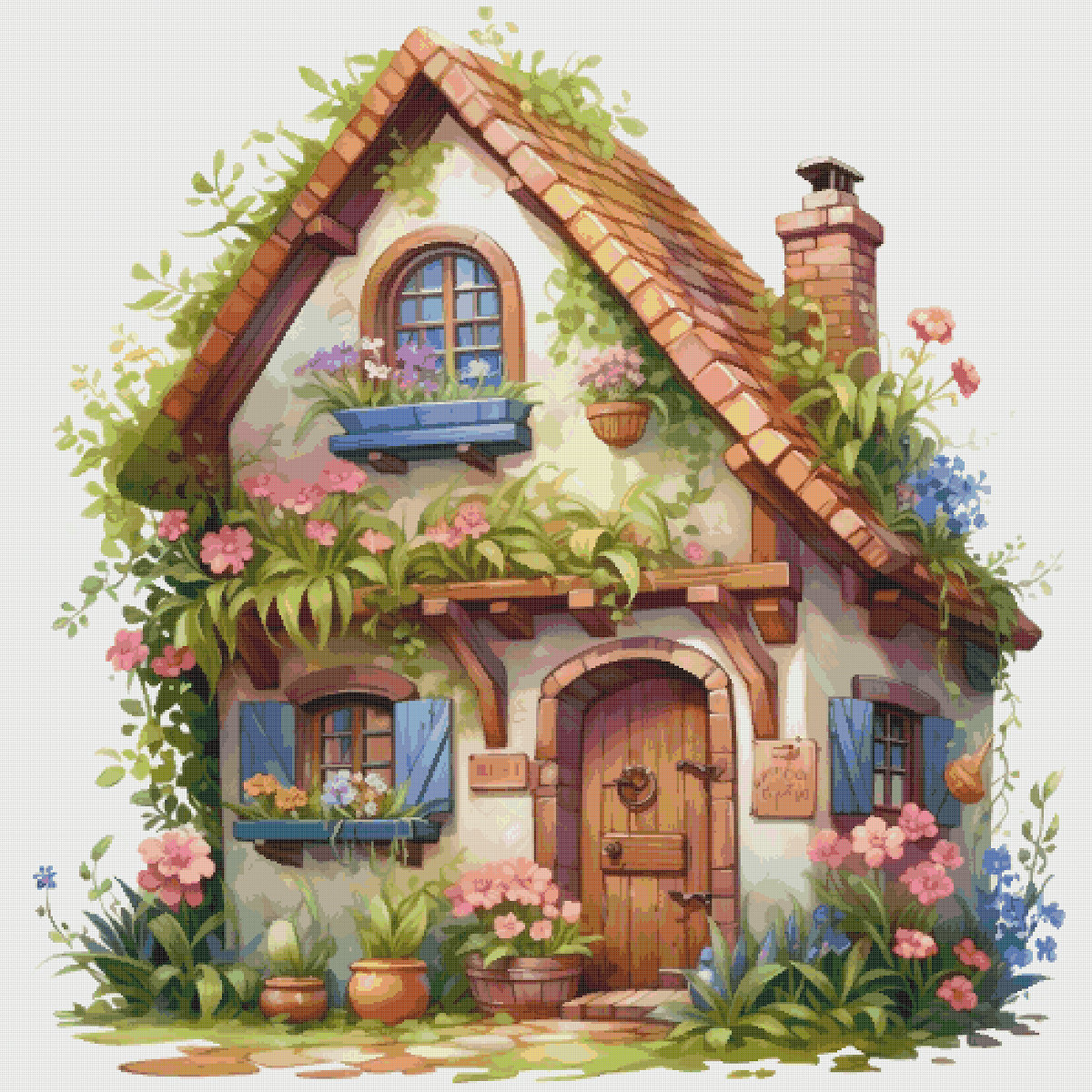 Cottage Cross Stitch Pattern: Magical House in Flowers (PDF Pattern)