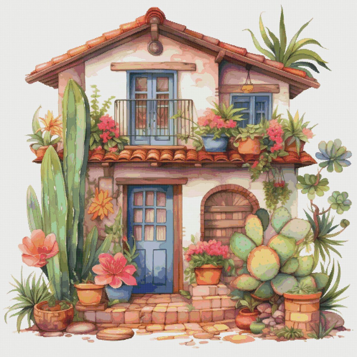 Cottage Garden House Cross Stitch Pattern: Floral Village Design (PDF)