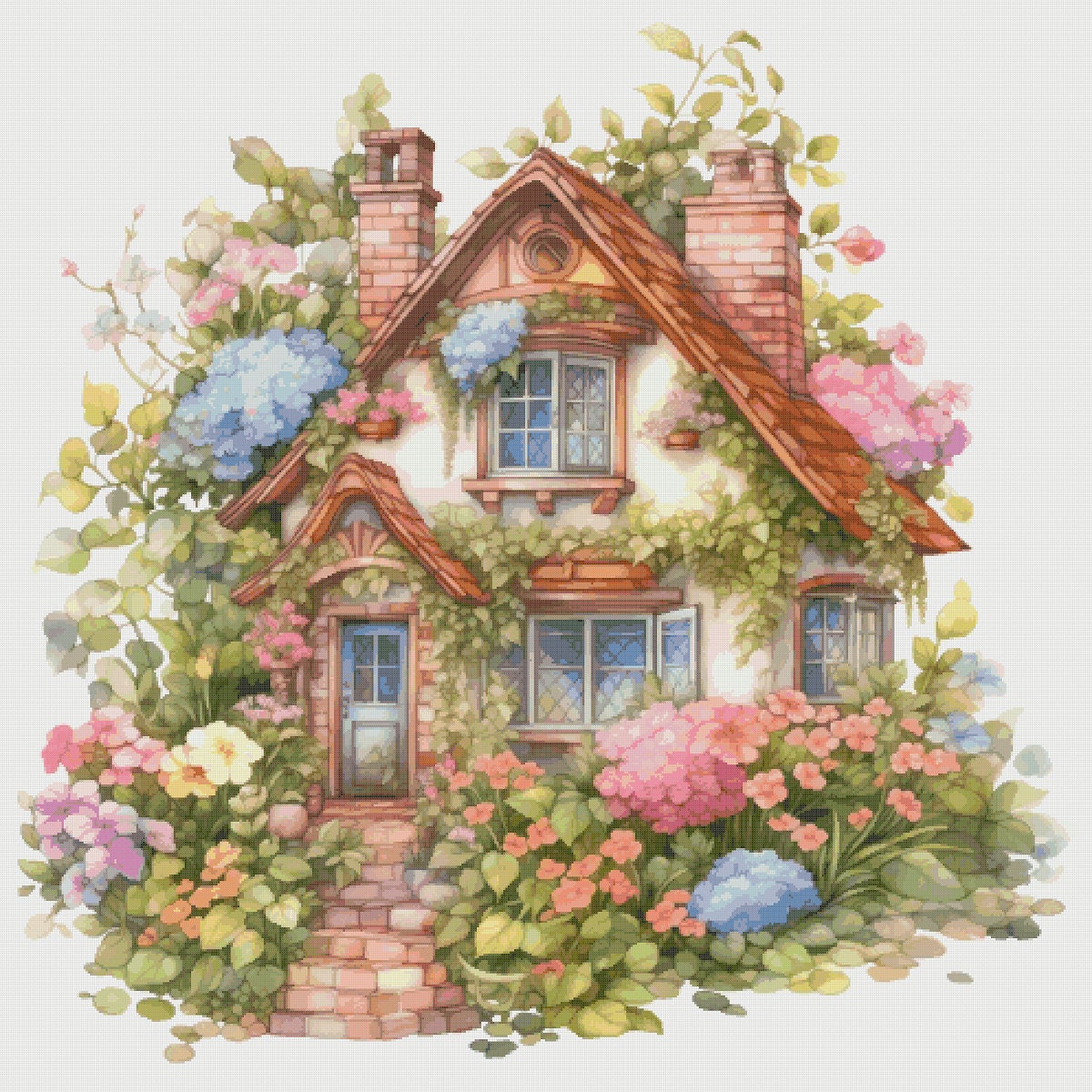 Cottage Cross Stitch Pattern: Magical House in Flower Garden (PDF Pattern)