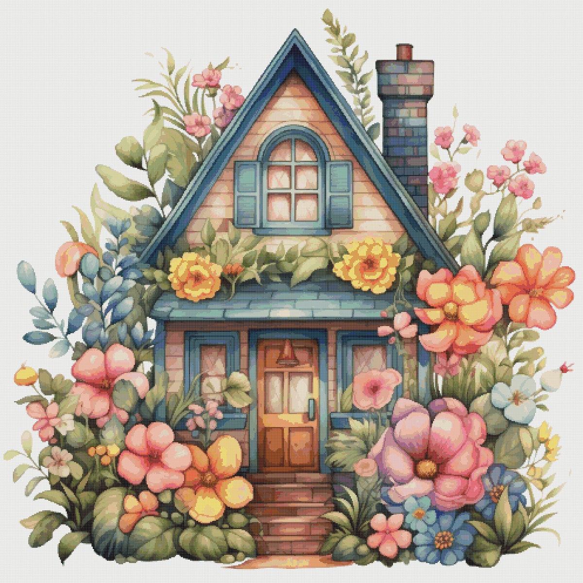 Cottage Cross Stitch Pattern: Floral House Village (PDF Pattern)