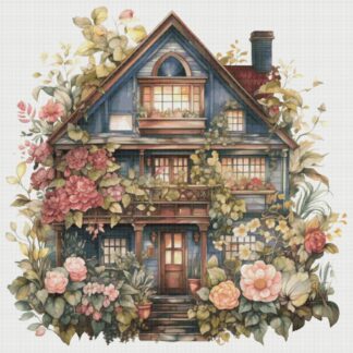 Cottage House Cross Stitch Pattern: Floral Garden Village (PDF Pattern)