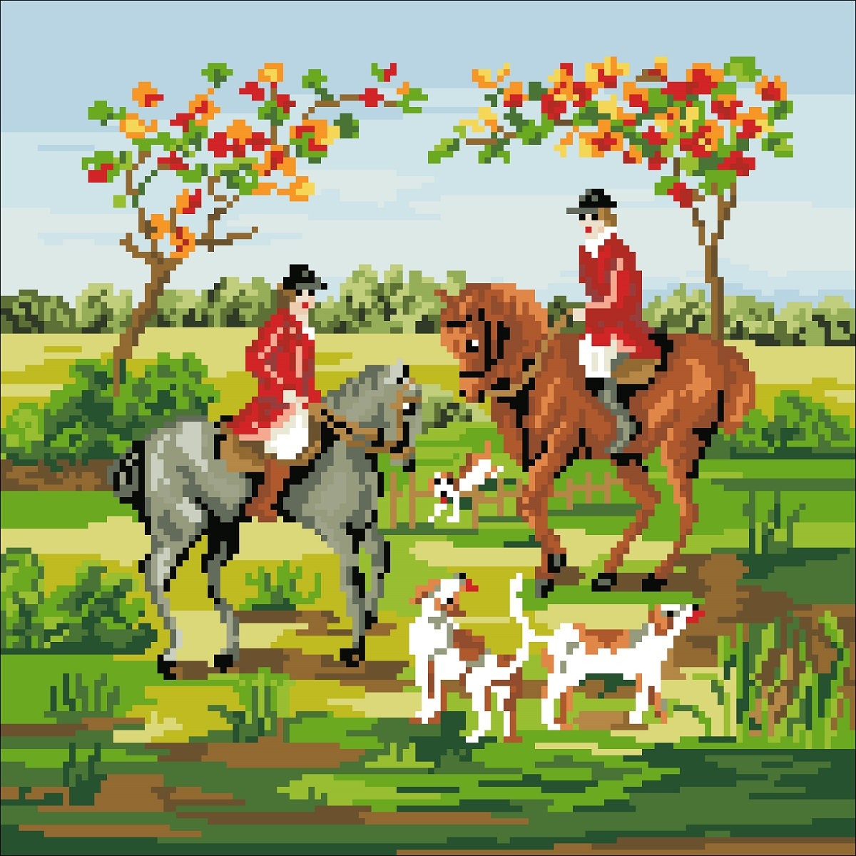 Vintage Berlin 1850s Cross Stitch Pattern: Fox Hunt (PDF Pattern) - Image 2