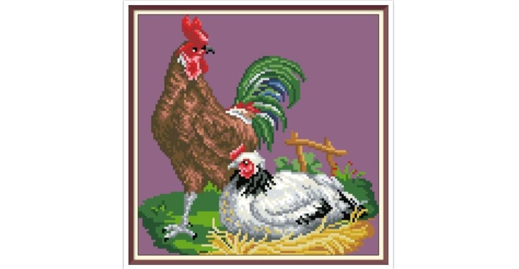 Rooster and Hen Cross Stitch Pattern - PDF Counted Antique Cross Stitches - Berlin Embroidery