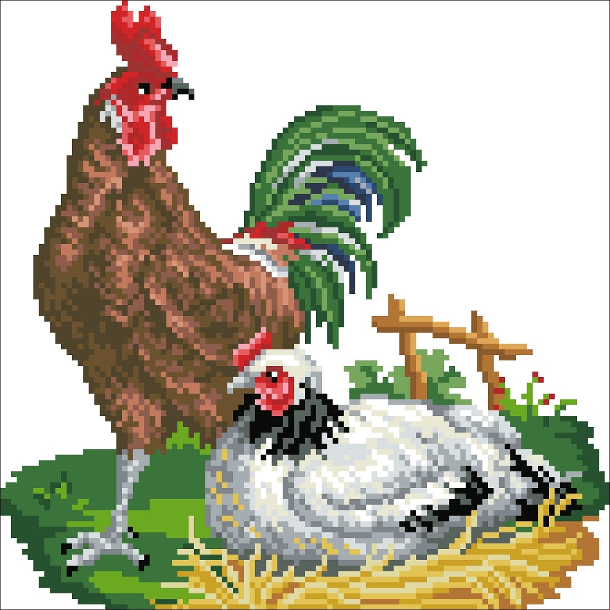 Rooster and Hen Cross Stitch Pattern - PDF Counted Antique Cross Stitches - Berlin Embroidery - Image 2