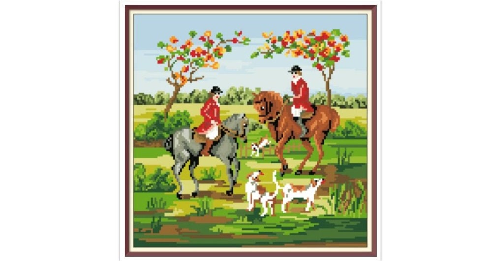 Vintage Berlin 1850s Cross Stitch Pattern: Fox Hunt (PDF Pattern)