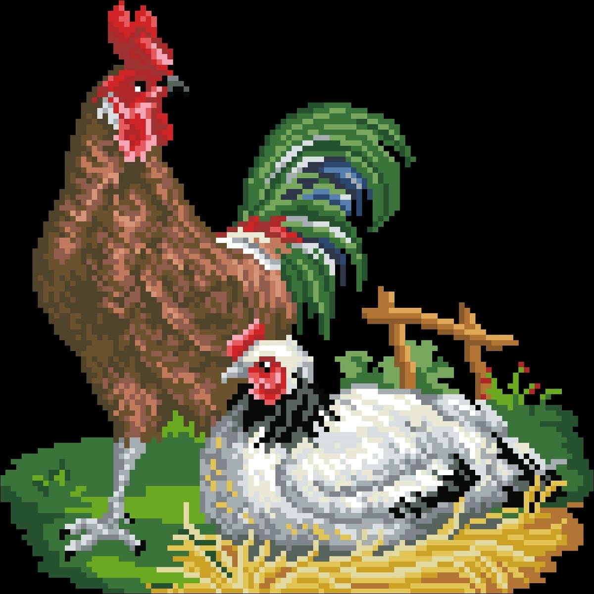 Rooster and Hen Cross Stitch Pattern - PDF Counted Antique Cross Stitches - Berlin Embroidery - Image 3