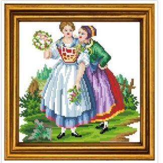 Two Girlfriends - Cross Stitch Pattern - PDF Counted Antique Cross Stitches People - Berlin Embroidery
