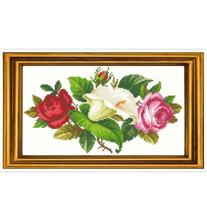 Antique Bouquet Cross Stitch Pattern: Berlin Embroidery (PDF)